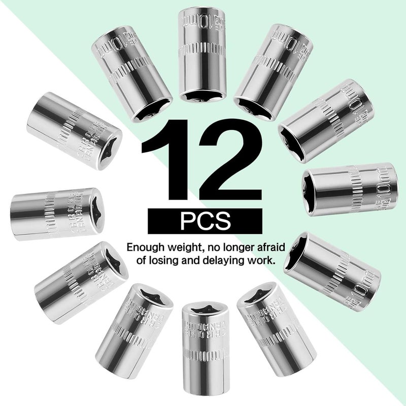 HouseUp 12-Piece Durable 1/4" Drive 10mm Socket Set – Shallow, 6-Point, Cr-V Steel & Corrosion-Resistant - Image 2